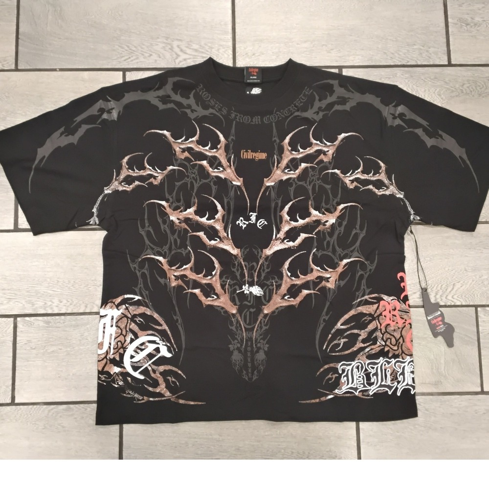 Civil Regime Roses From Concrete Black Graphic T-Shirt XXL NWT Streetwear